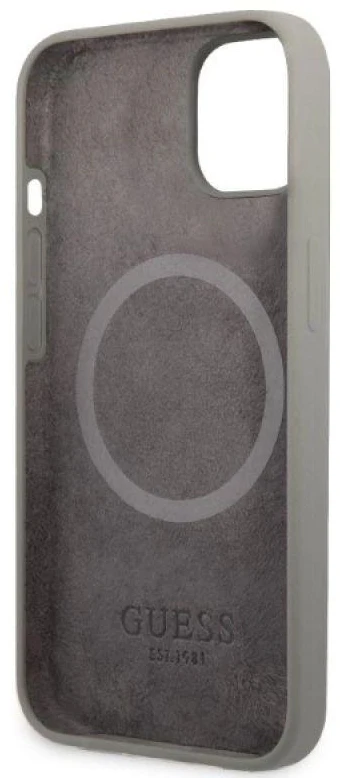 Guess GUHMP13SSPLG Apple iPhone 13 mini 5,4″ pilkas kietas dėklas Silicone Logo Plate MagSafe