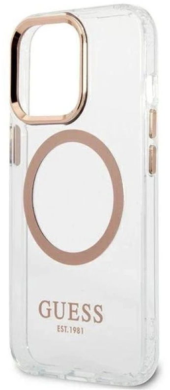 Guess GUHMP13XHTRMD Apple iPhone 13 Pro Max 6,7″ auksinis kietas dėklas Metal Outline Magsafe