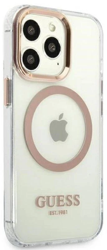 Guess GUHMP13XHTRMD Apple iPhone 13 Pro Max 6,7″ auksinis kietas dėklas Metal Outline Magsafe