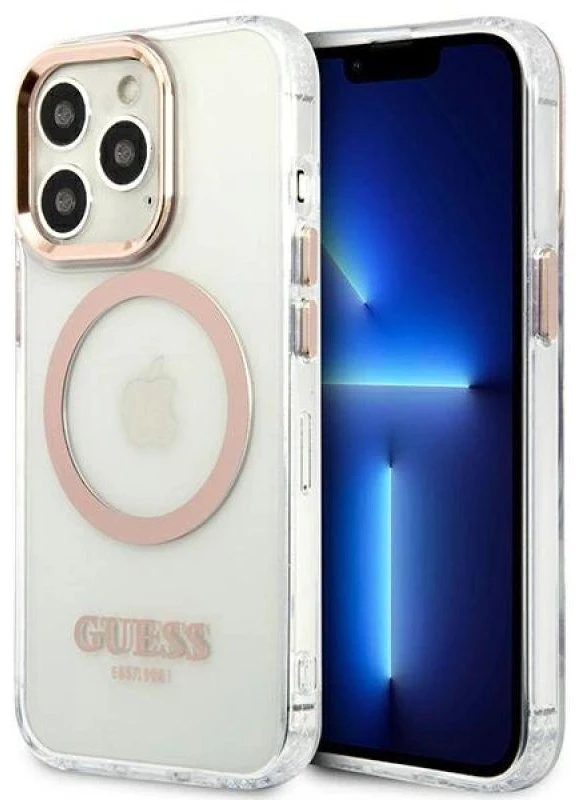 Guess GUHMP13XHTRMD Apple iPhone 13 Pro Max 6,7″ auksinis kietas dėklas Metal Outline Magsafe
