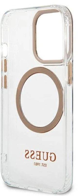 Guess GUHMP13XHTRMD Apple iPhone 13 Pro Max 6,7″ auksinis kietas dėklas Metal Outline Magsafe