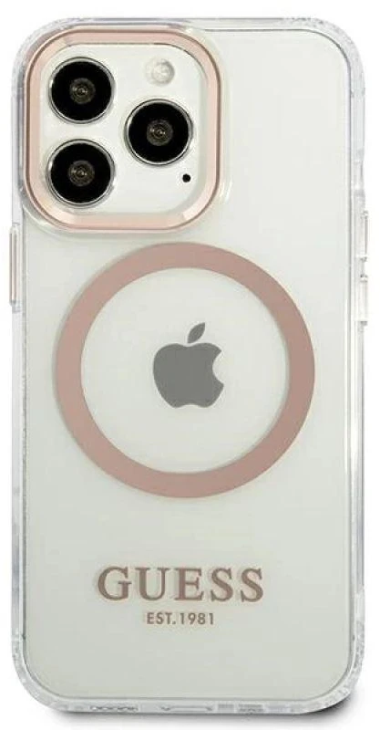 Guess GUHMP13XHTRMD Apple iPhone 13 Pro Max 6,7″ auksinis kietas dėklas Metal Outline Magsafe