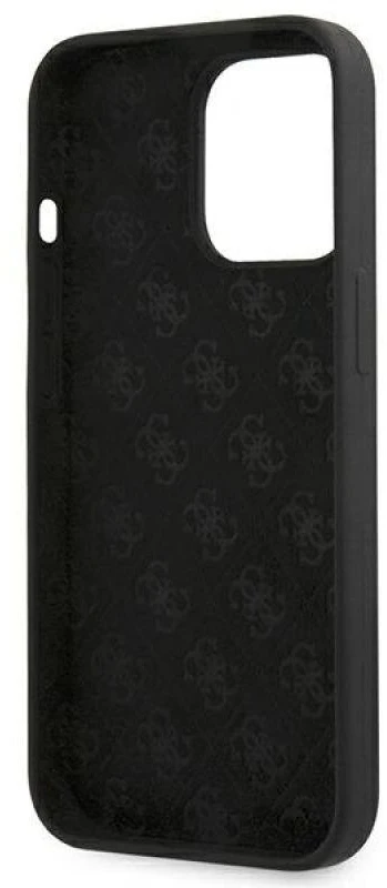 Guess GUHMP13XLSLMGBK Apple iPhone 13 Pro Max 6,7″ juodos spalvos kietas dėklas Silicone Script Gold Logo MagSafe