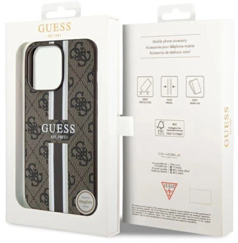 Guess GUHMP13XP4RPSW Apple iPhone 13 Pro Max 6.7″ rudos spalvos kietas dėklas 4G Printed Stripes MagSafe