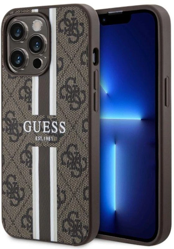 Guess GUHMP13XP4RPSW Apple iPhone 13 Pro Max 6.7″ rudos spalvos kietas dėklas 4G Printed Stripes MagSafe