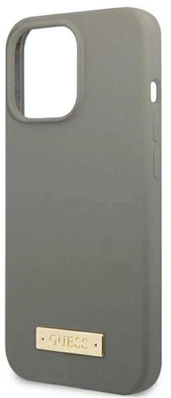 Guess GUHMP13XSPLG Apple iPhone 13 Pro Max 6,7″ pilkas kietas dėklas Silicone Logo Plate MagSafe