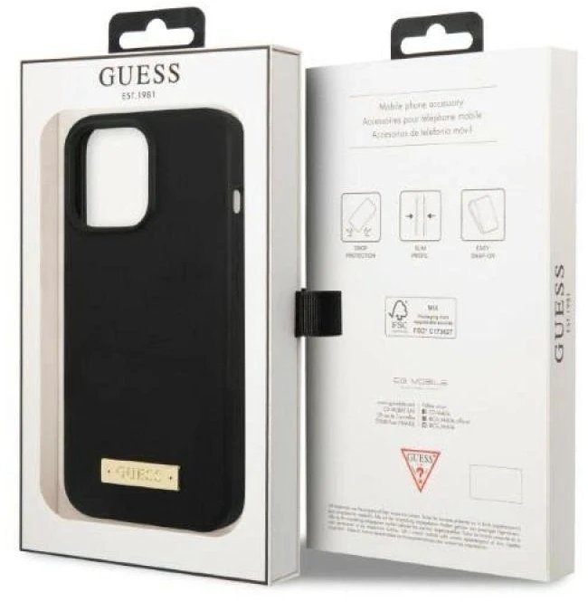 Guess GUHMP13XSPLK Apple iPhone 13 Pro Max 6,7″ juodos spalvos kietas dėklas Silicone Logo Plate MagSafe