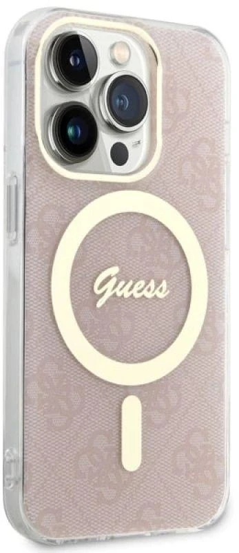 Guess GUHMP14LH4STP Apple iPhone 14 Pro 6.1″ rožinės spalvos kietas dėklas 4G MagSafe