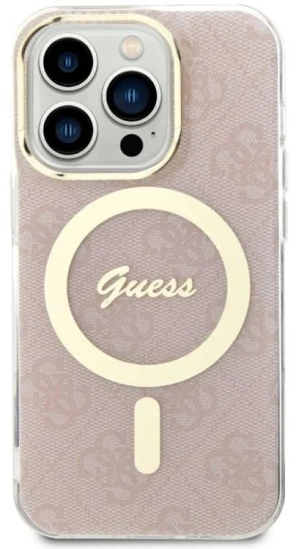 Guess GUHMP14LH4STP Apple iPhone 14 Pro 6.1″ rožinės spalvos kietas dėklas 4G MagSafe