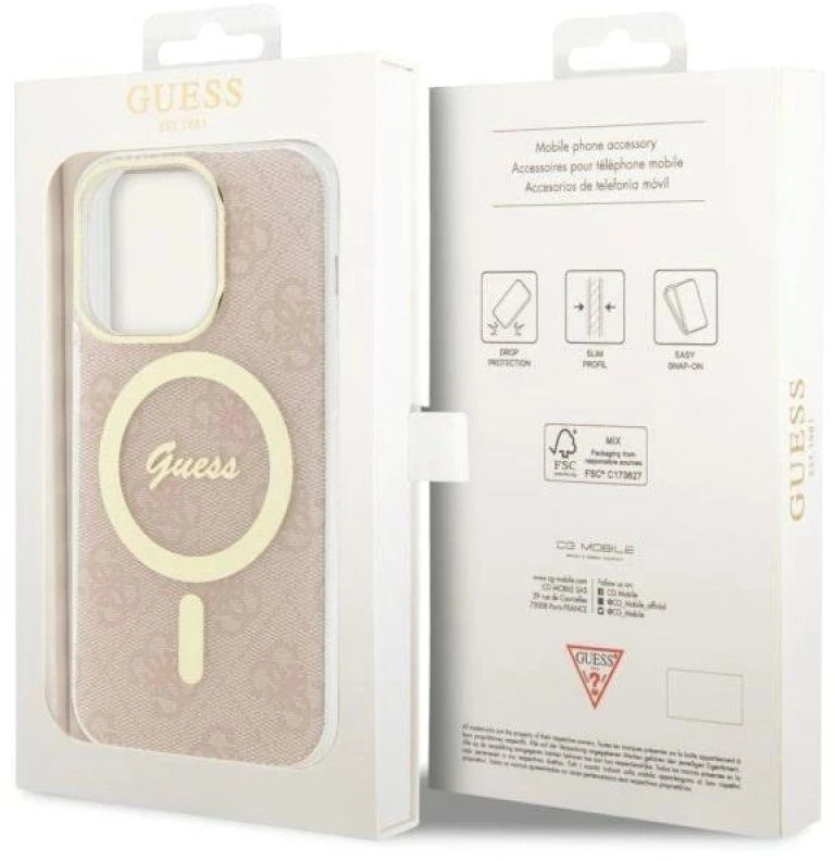 Guess GUHMP14LH4STP Apple iPhone 14 Pro 6.1″ rožinės spalvos kietas dėklas 4G MagSafe