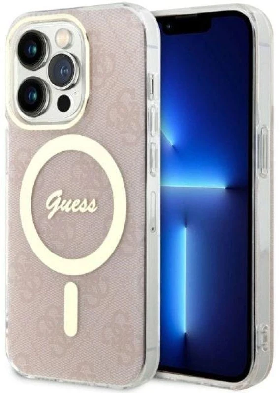 Guess GUHMP14LH4STP Apple iPhone 14 Pro 6.1″ rožinės spalvos kietas dėklas 4G MagSafe