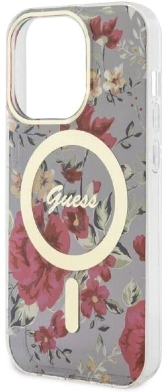 Guess GUHMP14LHCFWSA Apple iPhone 14 Pro 6.1″ khaki kietas dėklas Flower MagSafe