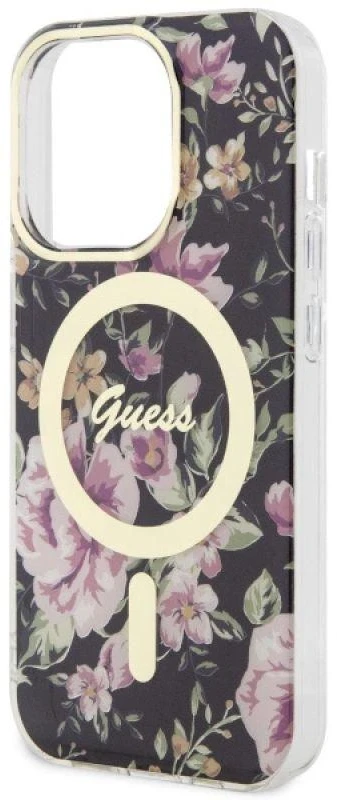 Guess GUHMP14LHCFWSK Apple iPhone 14 Pro 6.1″ juodos spalvos kietas dėklas Flower MagSafe