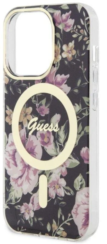 Guess GUHMP14LHCFWSK iPhone 14 Pro 6.1″ juodos spalvos kietas dėklas Flower MagSafe