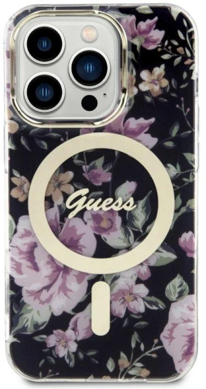 Guess GUHMP14LHCFWSK Apple iPhone 14 Pro 6.1″ juodos spalvos kietas dėklas Flower MagSafe