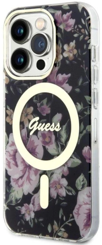 Guess GUHMP14LHCFWSK Apple iPhone 14 Pro 6.1″ juodos spalvos kietas dėklas Flower MagSafe