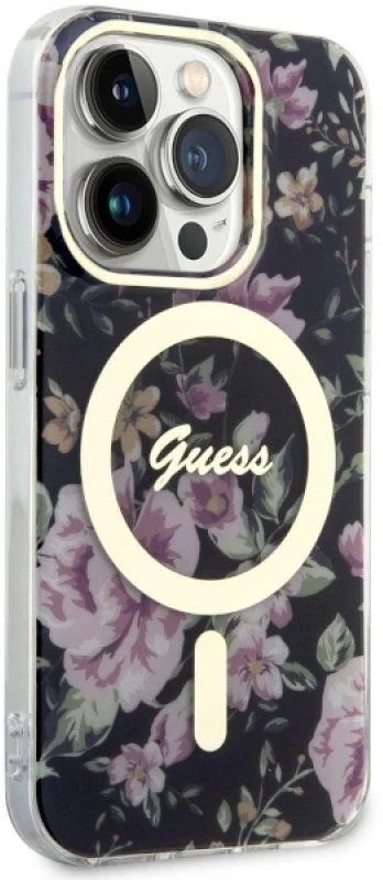 Guess GUHMP14LHCFWSK Apple iPhone 14 Pro 6.1″ juodos spalvos kietas dėklas Flower MagSafe