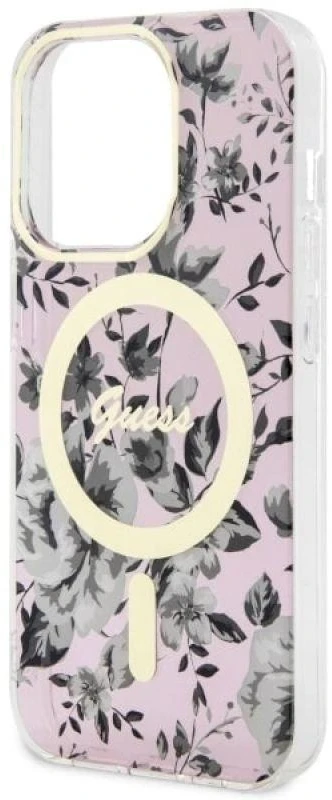 Guess GUHMP14LHCFWSP Apple iPhone 14 Pro 6.1″ rožinės spalvos kietas dėklas Flower MagSafe
