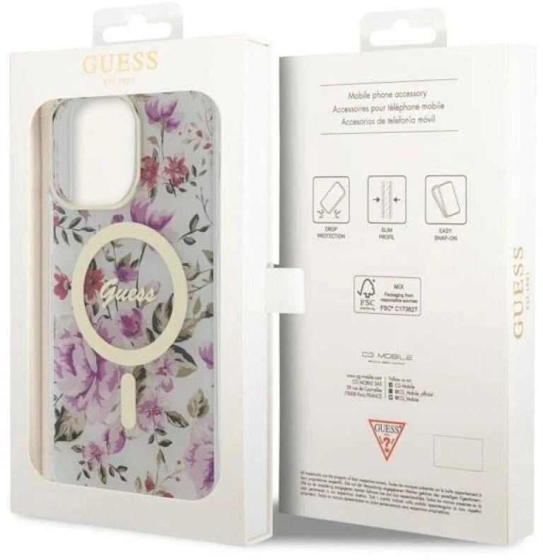 Guess GUHMP14LHCFWST Apple iPhone 14 Pro 6.1″ skaidrus kietas dėklas Flower MagSafe