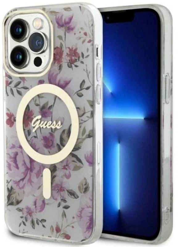 Guess GUHMP14LHCFWST Apple iPhone 14 Pro 6.1″ skaidrus kietas dėklas Flower MagSafe