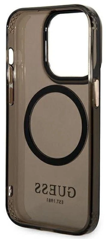 Dėklas Guess GUHMP14LHTCMK iPhone 14 Pro 6.1" juodas/juodas hard case Gold Outline Translucent MagSafe