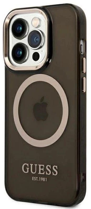 Dėklas Guess GUHMP14LHTCMK iPhone 14 Pro 6.1" juodas/juodas hard case Gold Outline Translucent MagSafe
