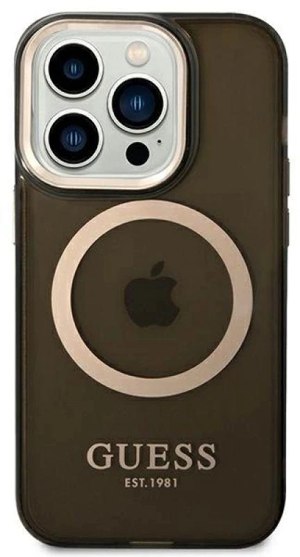 Dėklas Guess GUHMP14LHTCMK iPhone 14 Pro 6.1" juodas/juodas hard case Gold Outline Translucent MagSafe