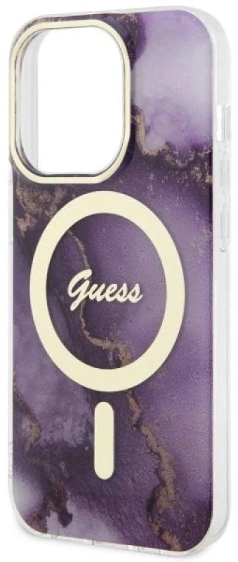 Guess GUHMP14LHTMRSU Apple iPhone 14 Pro 6.1″ violetinės spalvos kietas dėklas Golden Marble MagSafe