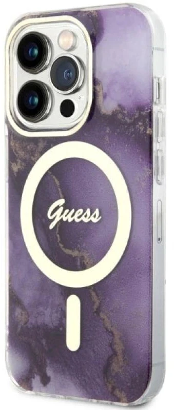 Guess GUHMP14LHTMRSU Apple iPhone 14 Pro 6.1″ violetinės spalvos kietas dėklas Golden Marble MagSafe