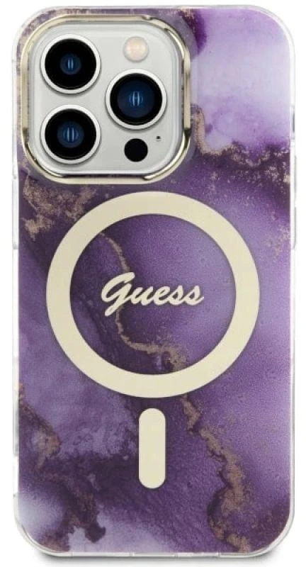 Guess GUHMP14LHTMRSU Apple iPhone 14 Pro 6.1″ violetinės spalvos kietas dėklas Golden Marble MagSafe