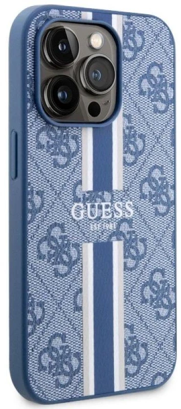 Guess telefono dėklas iPhone 14 Pro 6,1 GUHMP14LP4RPSB mėlynas hardtelefono dėklas Magsafe 4G Printed Stripes