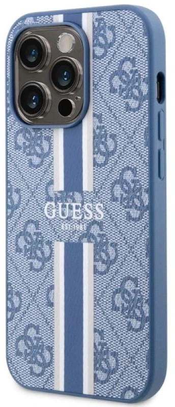 Guess telefono dėklas iPhone 14 Pro 6,1 GUHMP14LP4RPSB mėlynas hardtelefono dėklas Magsafe 4G Printed Stripes