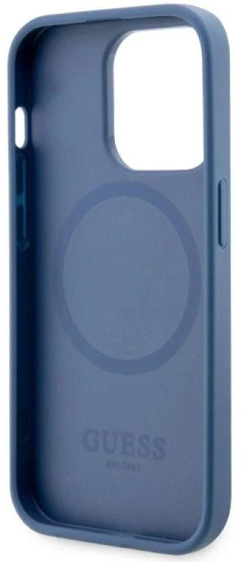 Guess telefono dėklas iPhone 14 Pro 6,1 GUHMP14LP4RPSB mėlynas hardtelefono dėklas Magsafe 4G Printed Stripes