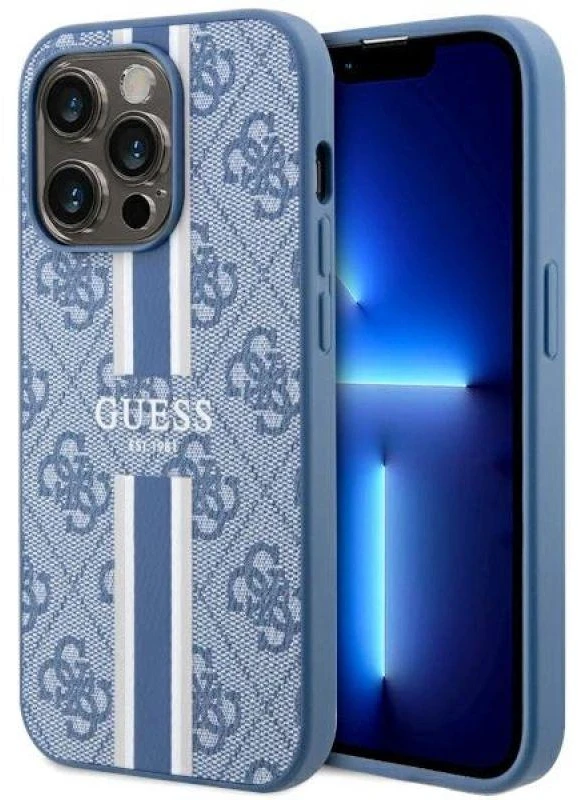 Guess telefono dėklas iPhone 14 Pro 6,1 GUHMP14LP4RPSB mėlynas hardtelefono dėklas Magsafe 4G Printed Stripes