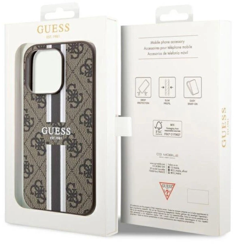 Guess GUHMP14LP4RPSW Apple iPhone 14 Pro 6.1″ rudos spalvos kietas dėklas 4G Printed Stripes MagSafe