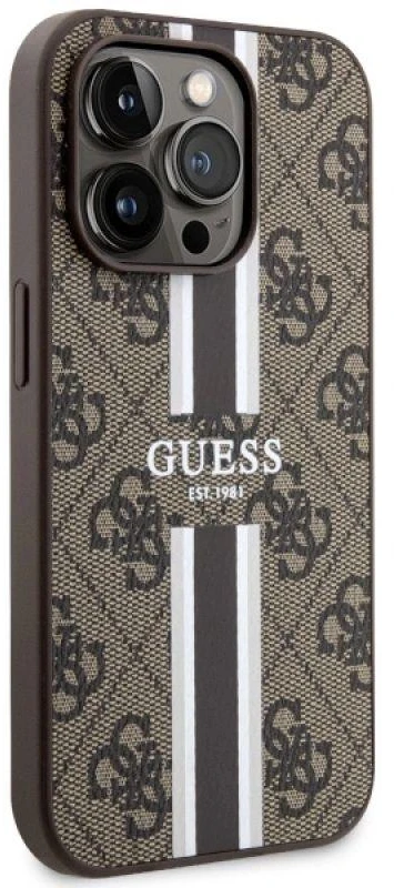 Guess GUHMP14LP4RPSW Apple iPhone 14 Pro 6.1″ rudos spalvos kietas dėklas 4G Printed Stripes MagSafe