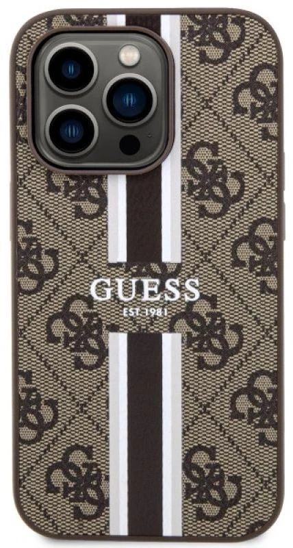 Guess GUHMP14LP4RPSW Apple iPhone 14 Pro 6.1″ rudos spalvos kietas dėklas 4G Printed Stripes MagSafe