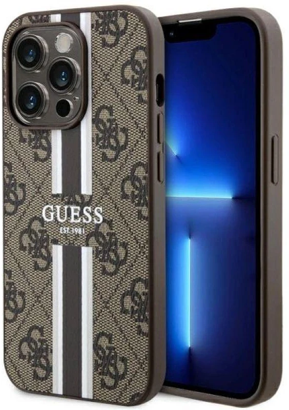 Guess GUHMP14LP4RPSW Apple iPhone 14 Pro 6.1″ rudos spalvos kietas dėklas 4G Printed Stripes MagSafe