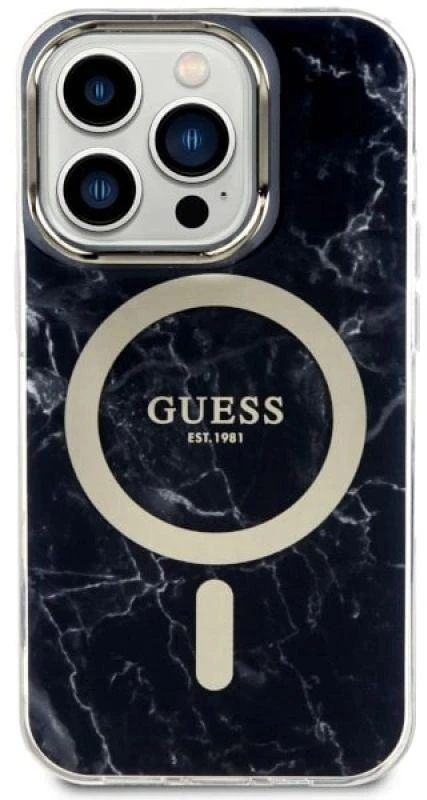 Dėklas GUESS GUHMP14LPCUMAK IPHONE 14 PRO 6.1 "Juodas/Juodas HARDCASE MARBLE MAGSAFE