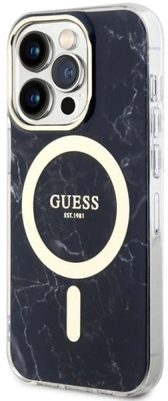 Dėklas GUESS GUHMP14LPCUMAK IPHONE 14 PRO 6.1 "Juodas/Juodas HARDCASE MARBLE MAGSAFE