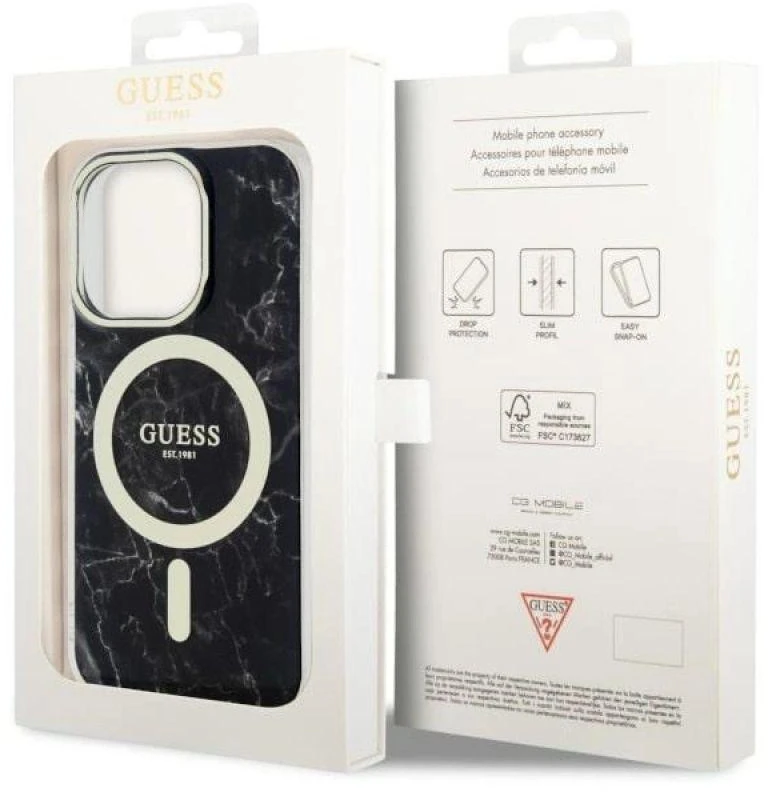 Dėklas GUESS GUHMP14LPCUMAK IPHONE 14 PRO 6.1 "Juodas/Juodas HARDCASE MARBLE MAGSAFE