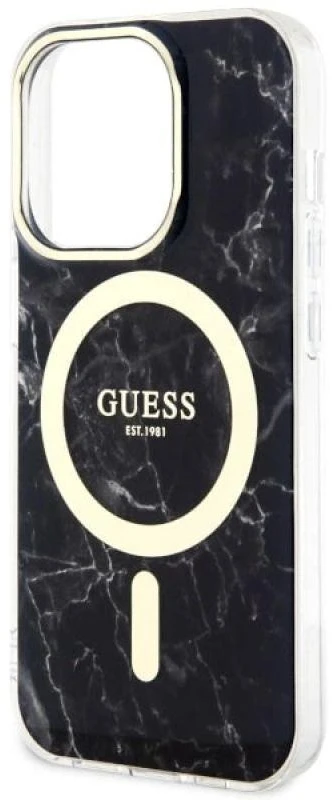 Dėklas GUESS GUHMP14LPCUMAK IPHONE 14 PRO 6.1 "Juodas/Juodas HARDCASE MARBLE MAGSAFE