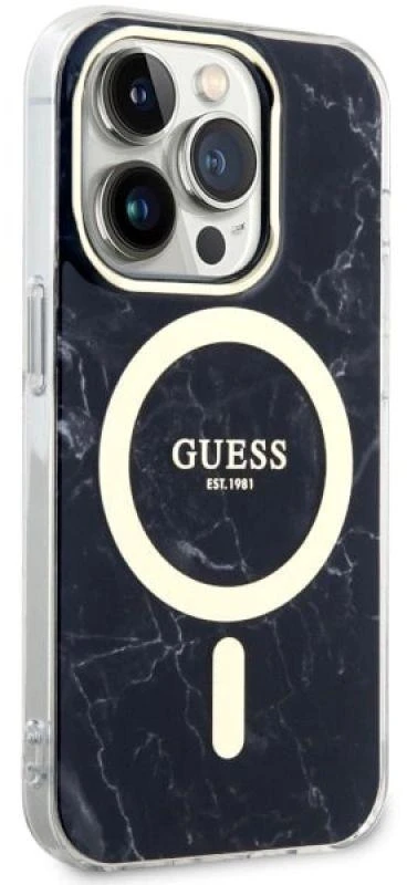Dėklas GUESS GUHMP14LPCUMAK IPHONE 14 PRO 6.1 "Juodas/Juodas HARDCASE MARBLE MAGSAFE