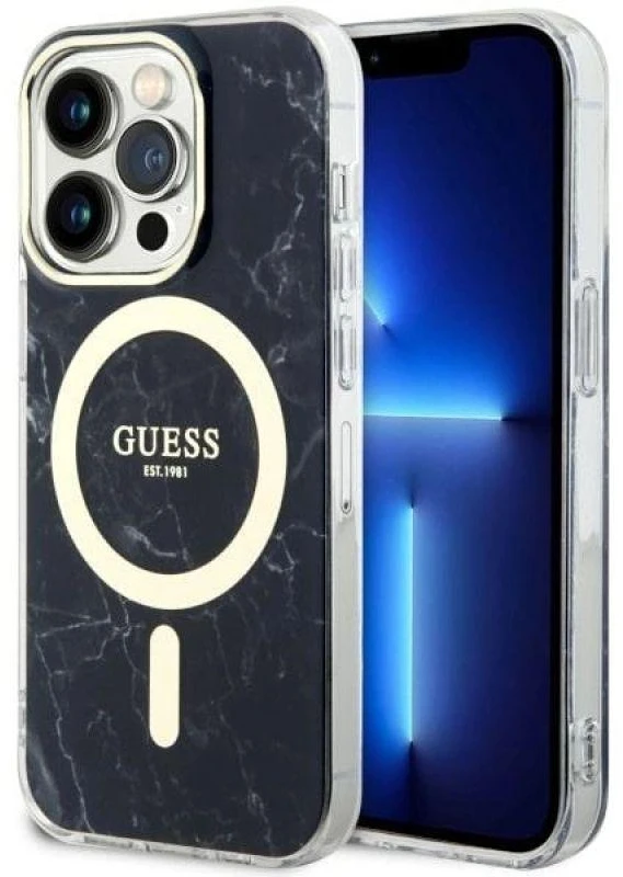 Dėklas GUESS GUHMP14LPCUMAK IPHONE 14 PRO 6.1 "Juodas/Juodas HARDCASE MARBLE MAGSAFE