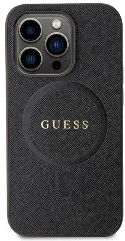 Guess GUHMP14LPSAHMCK Apple iPhone 14 Pro 6.1″ juodos spalvos kietas dėklas Saffiano MagSafe