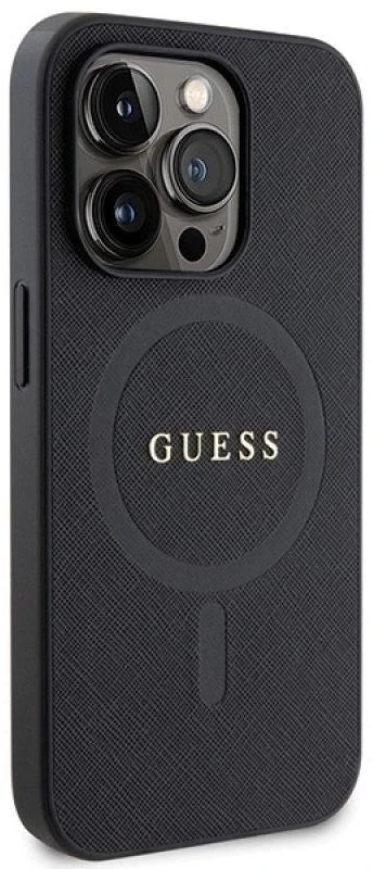Guess GUHMP14LPSAHMCK Apple iPhone 14 Pro 6.1″ juodos spalvos kietas dėklas Saffiano MagSafe