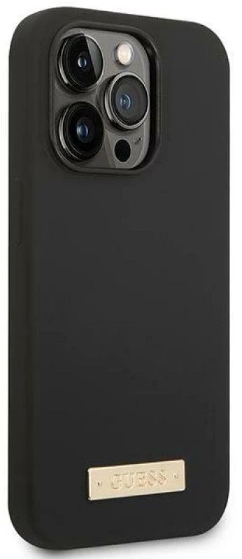 Guess GUHMP14LSBPLK Apple iPhone 14 Pro 6,1″ juodos spalvos kietas dėklas Silicone Logo Plate MagSafe
