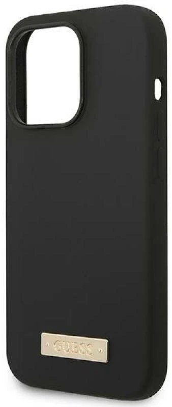 Guess GUHMP14LSBPLK Apple iPhone 14 Pro 6,1″ juodos spalvos kietas dėklas Silicone Logo Plate MagSafe