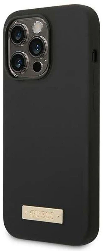 Guess GUHMP14LSBPLK Apple iPhone 14 Pro 6,1″ juodos spalvos kietas dėklas Silicone Logo Plate MagSafe