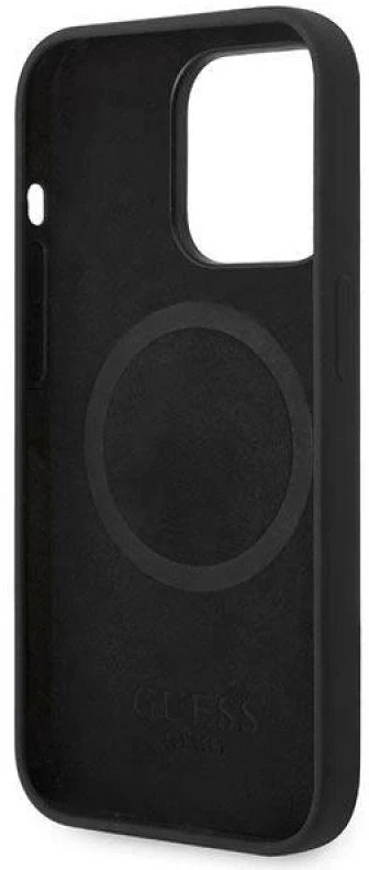 Guess GUHMP14LSBPLK Apple iPhone 14 Pro 6,1″ juodos spalvos kietas dėklas Silicone Logo Plate MagSafe